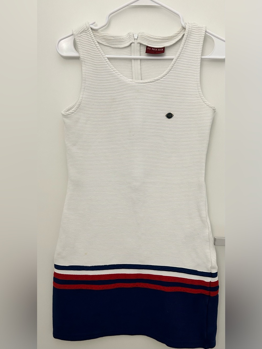 U.S. Polo Assn. White Tank Dress with Navy & Red Stripe Hem -